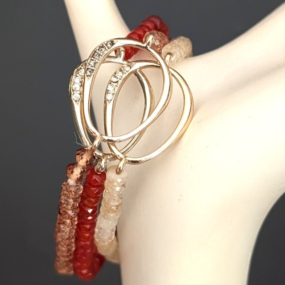 3 layering stretch crystal beaded bracelets with gold metal and crystal accents